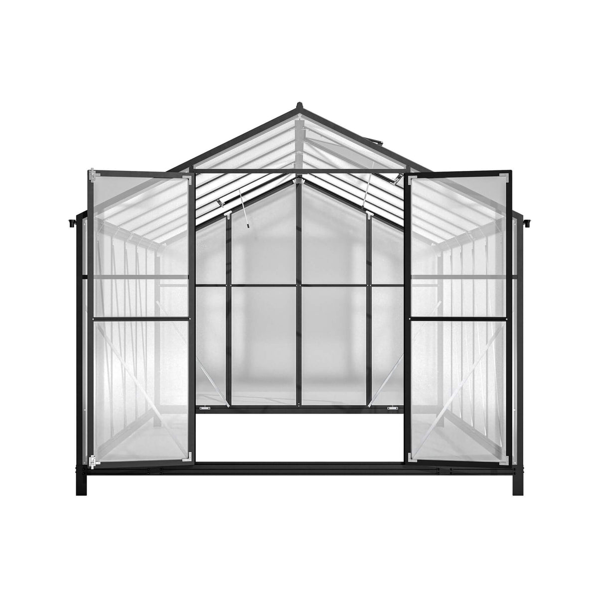8x12FT Heavy-Duty Polycarbonate Walk-In Greenhouse with Double Swing Doors and Ventilation Windows