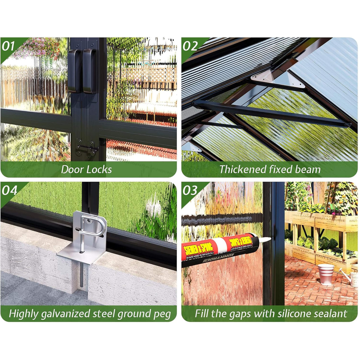 8x16FT Premium Polycarbonate Walk-In Greenhouse with Double Swing Doors