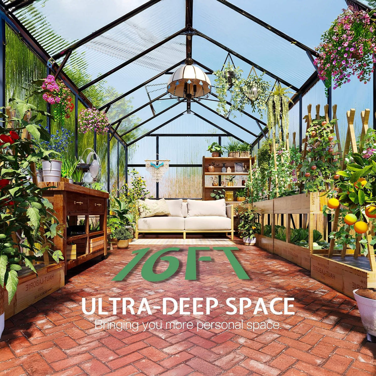8x16FT Premium Polycarbonate Walk-In Greenhouse with Double Swing Doors