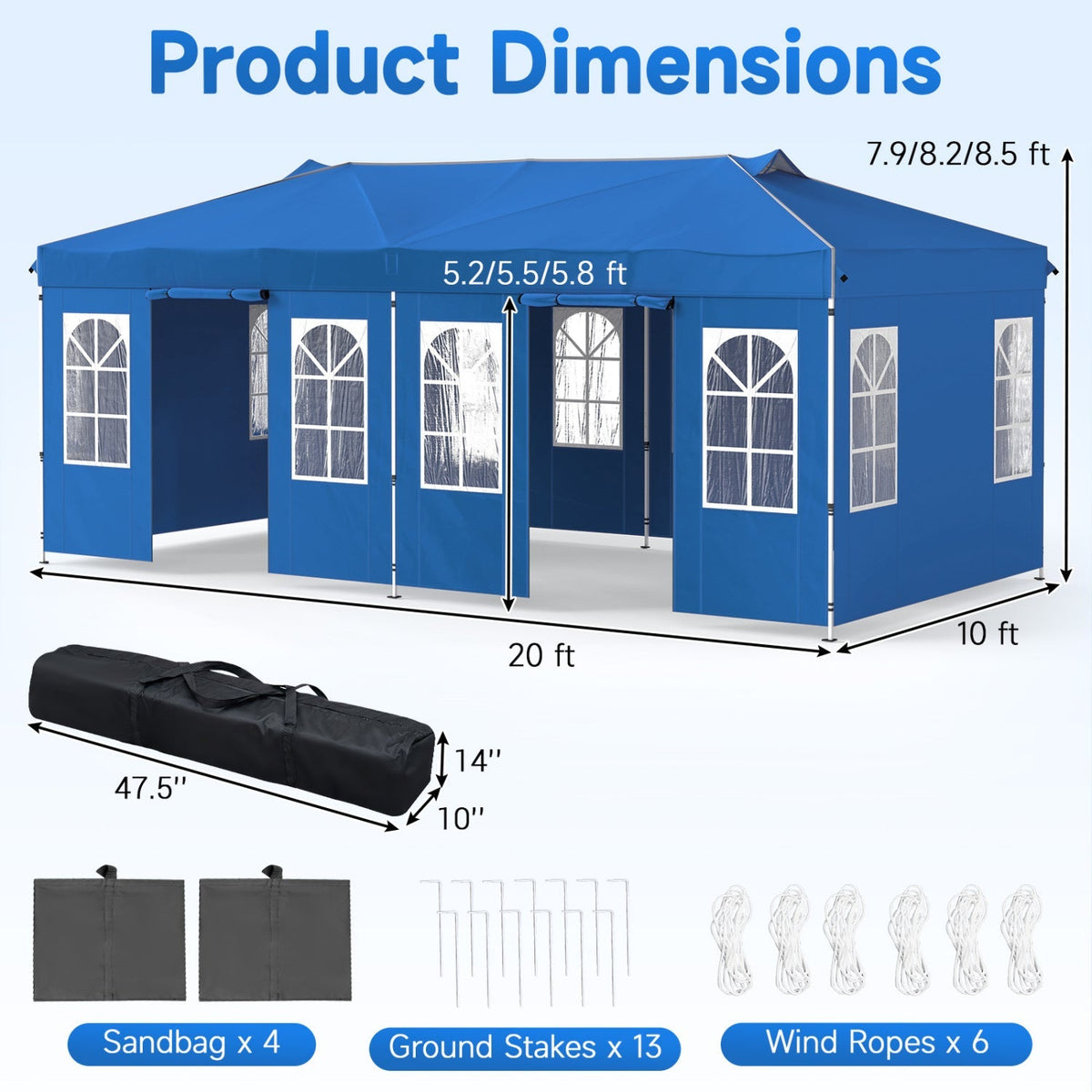 10x20 FT Pop-Up Canopy Tent with 6 Sidewalls – Outdoor Event Shelter