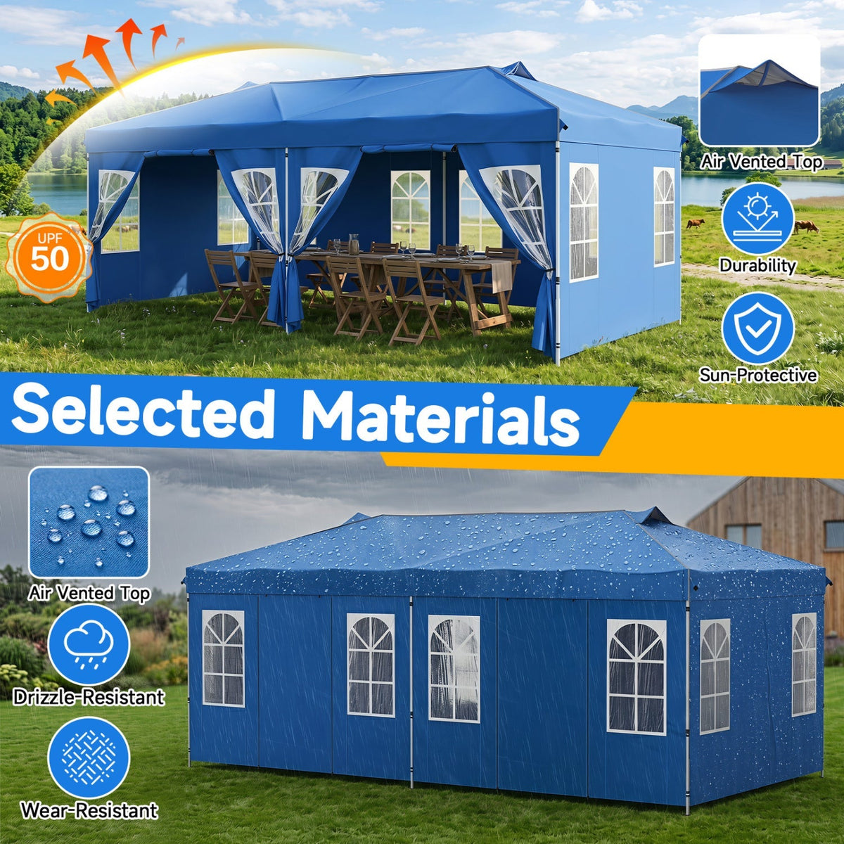 10x20 FT Pop-Up Canopy Tent with 6 Sidewalls – Outdoor Event Shelter