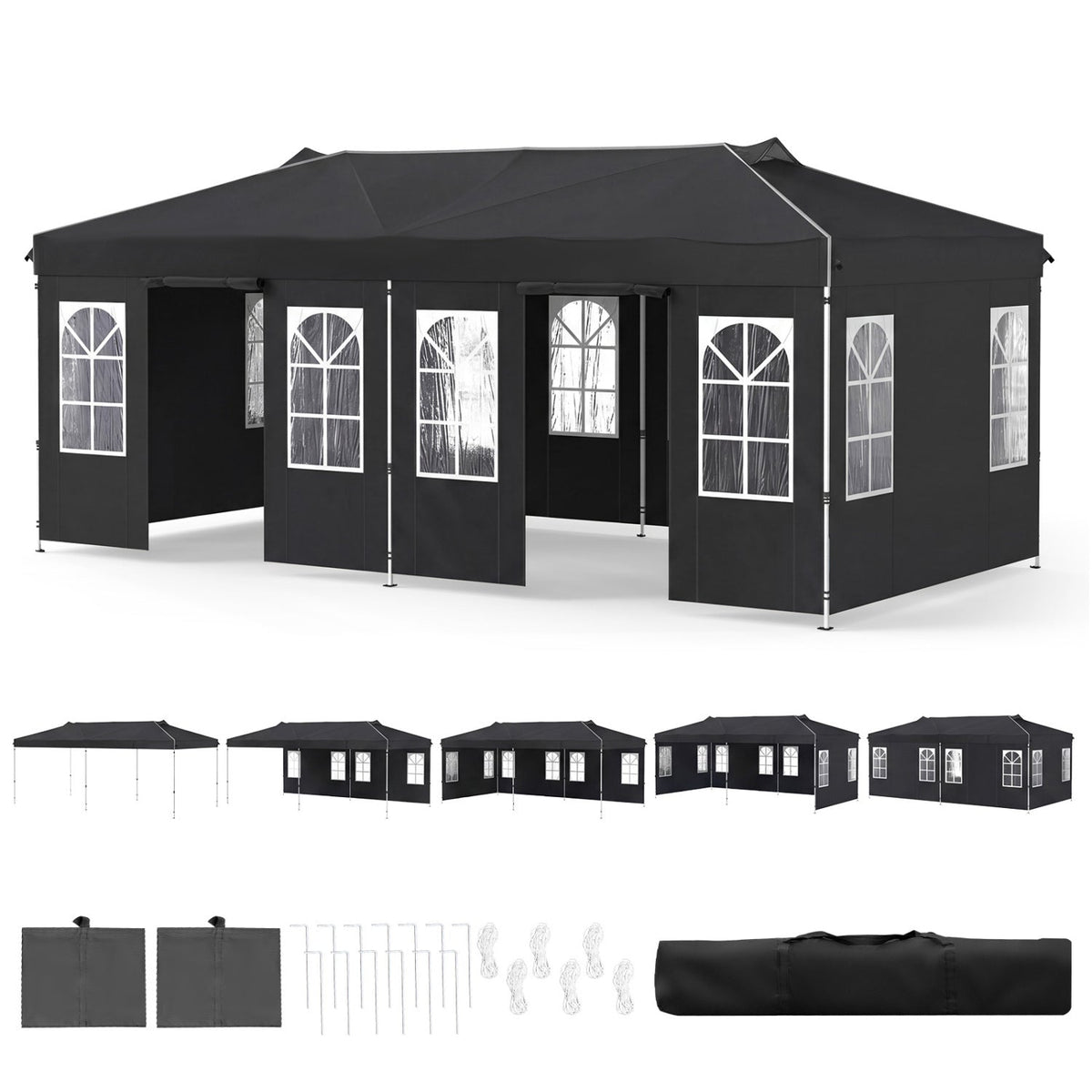 10x20 FT Pop-Up Canopy Tent with 6 Sidewalls – Outdoor Event Shelter