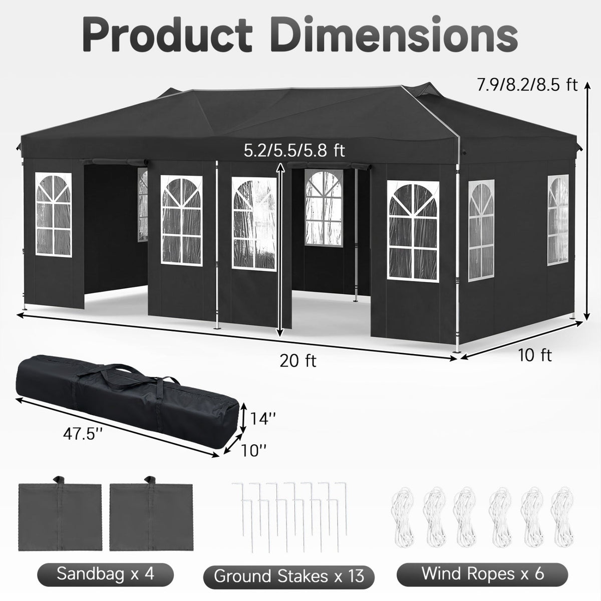 10x20 FT Pop-Up Canopy Tent with 6 Sidewalls – Outdoor Event Shelter