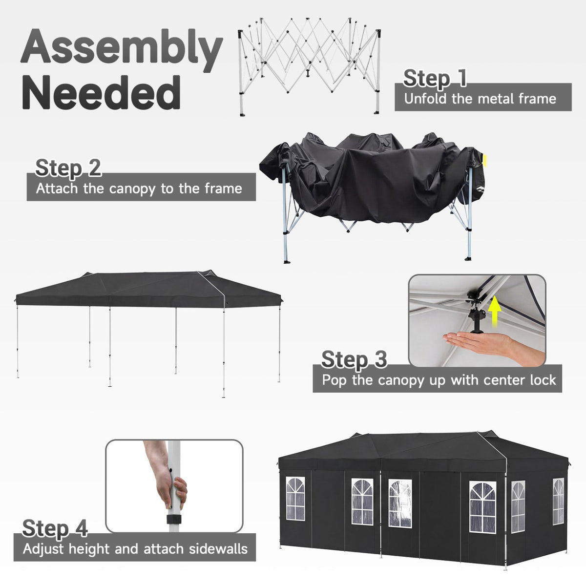 10x20 FT Pop-Up Canopy Tent with 6 Sidewalls – Outdoor Event Shelter