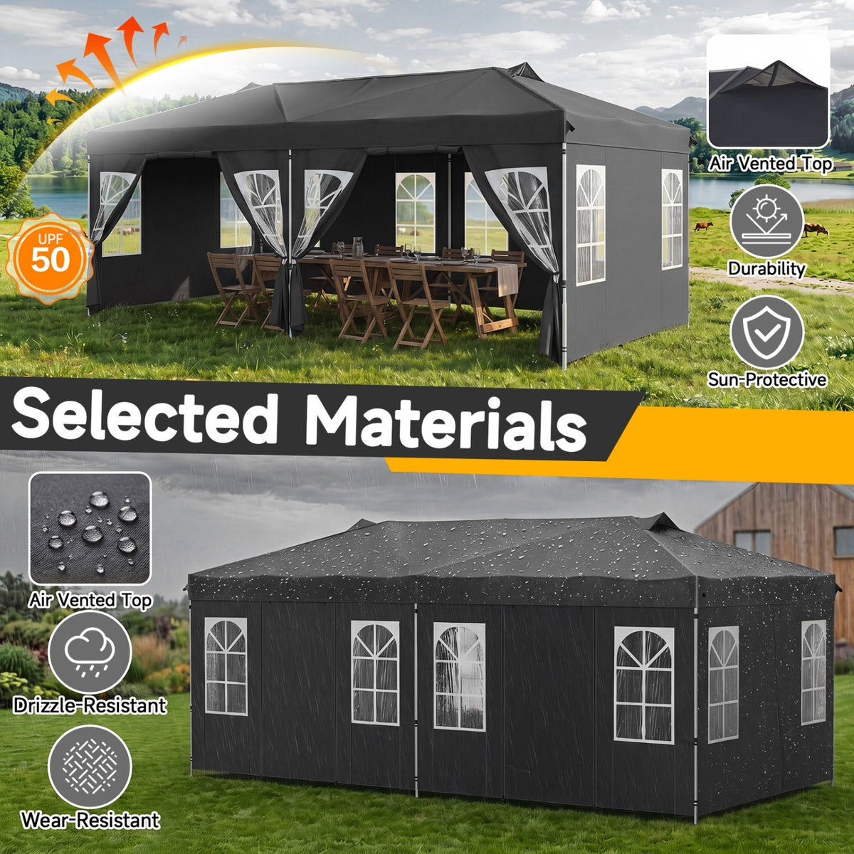 10x20 FT Pop-Up Canopy Tent with 6 Sidewalls – Outdoor Event Shelter