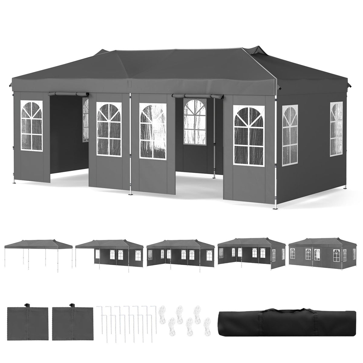 10x20 FT Pop-Up Canopy Tent with 6 Sidewalls – Outdoor Event Shelter