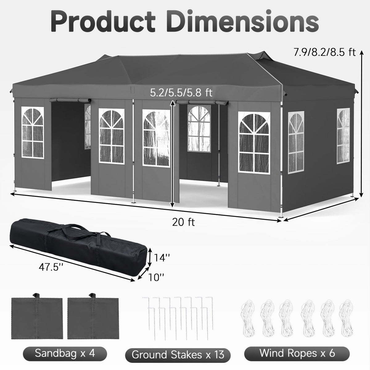10x20 FT Pop-Up Canopy Tent with 6 Sidewalls – Outdoor Event Shelter