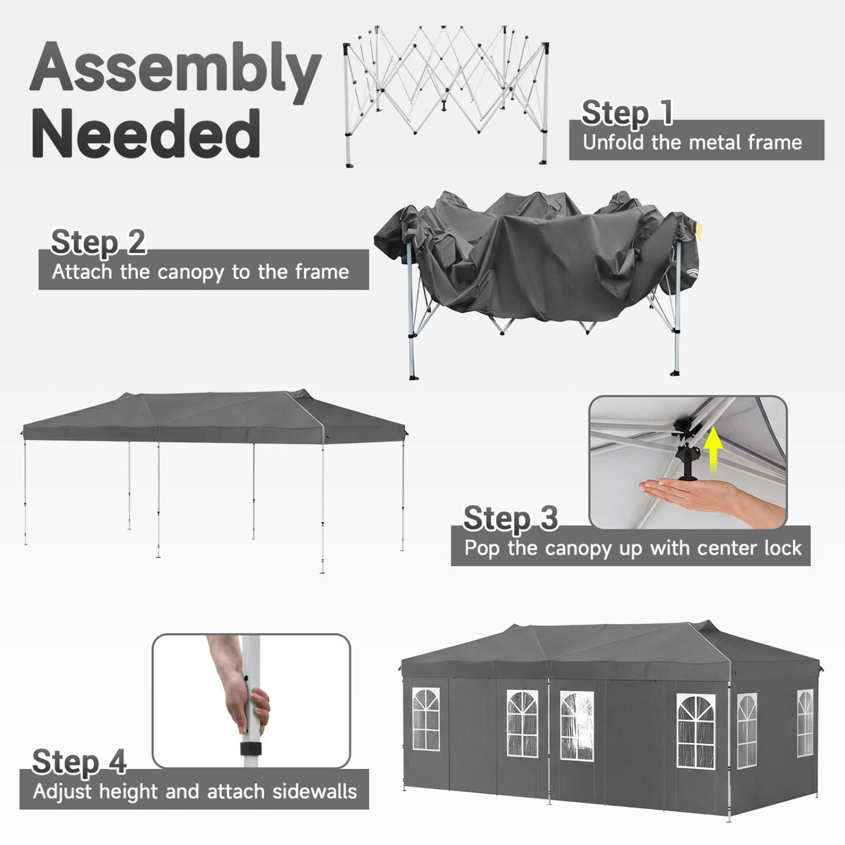 10x20 FT Pop-Up Canopy Tent with 6 Sidewalls – Outdoor Event Shelter