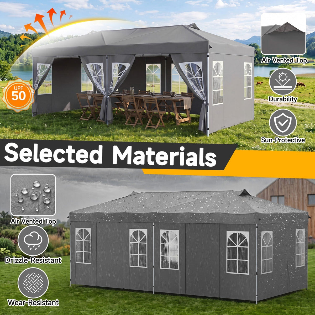 10x20 FT Pop-Up Canopy Tent with 6 Sidewalls – Outdoor Event Shelter