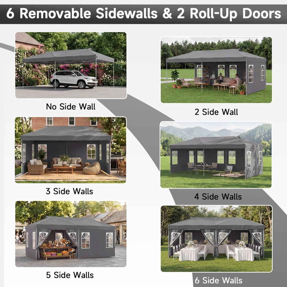 10x20 FT Pop-Up Canopy Tent with 6 Sidewalls – Outdoor Event Shelter