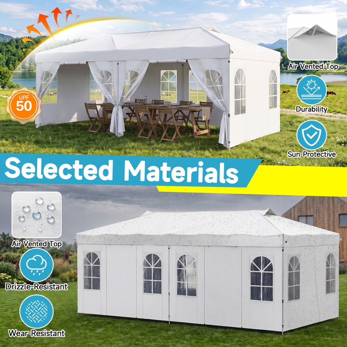 10x20 FT Pop-Up Canopy Tent with 6 Sidewalls – Outdoor Event Shelter