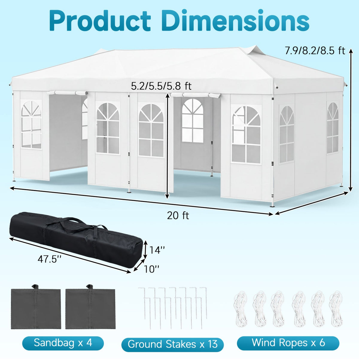 10x20 FT Pop-Up Canopy Tent with 6 Sidewalls – Outdoor Event Shelter