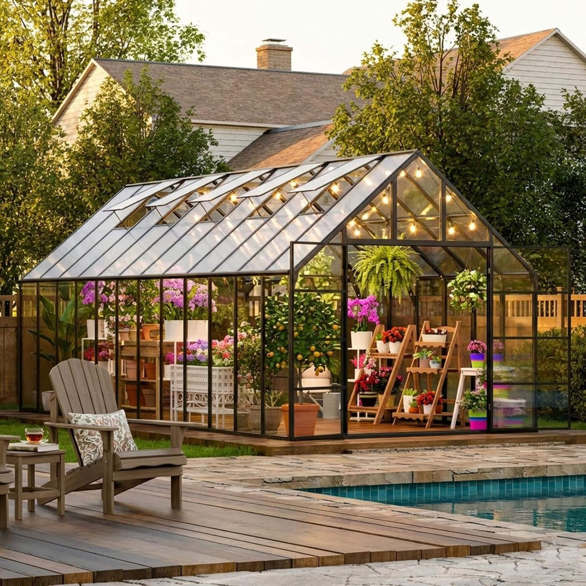 10x24FT Heavy-Duty Aluminum Polycarbonate Greenhouse with Roof Vents and Swing Doors