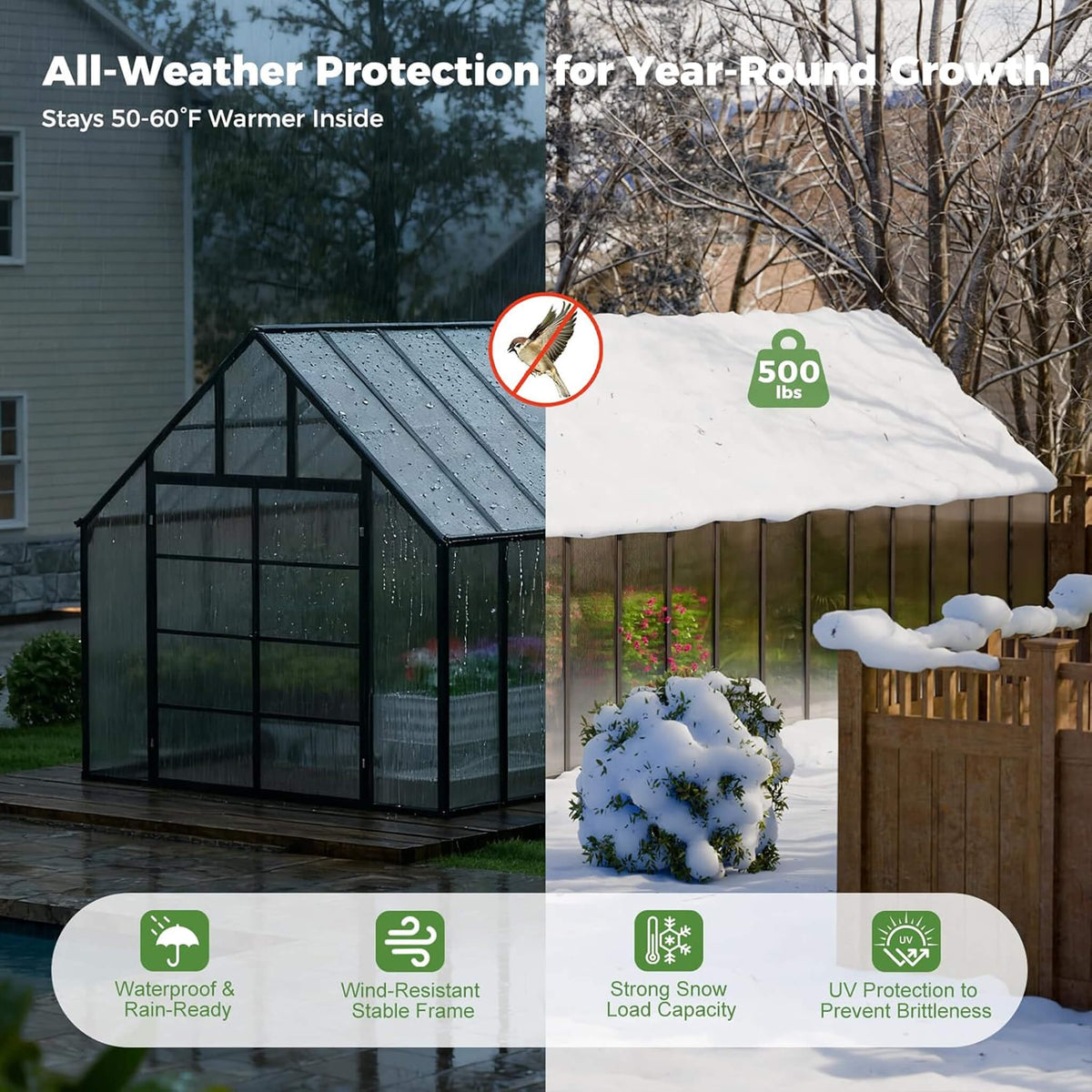 10x28FT Heavy-Duty Aluminum Polycarbonate Greenhouse with Roof Vents and Swing Doors