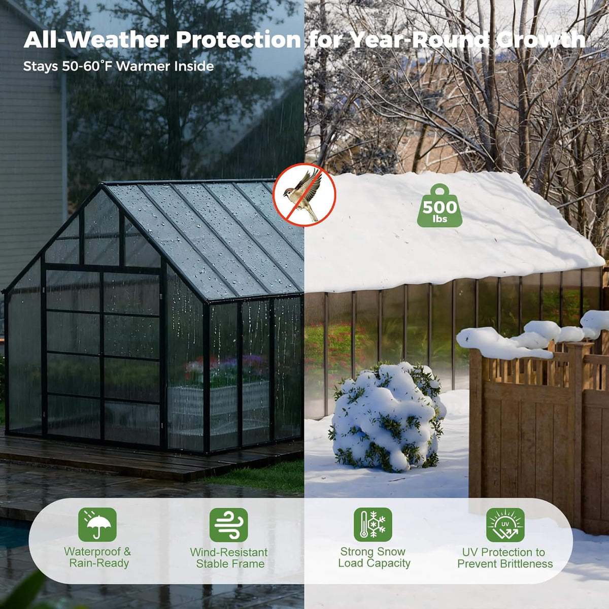 10x32FT heavy-duty aluminum polycarbonate greenhouse