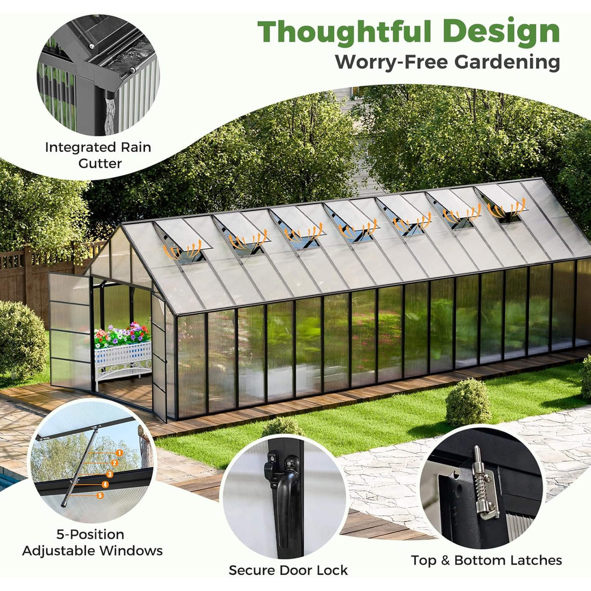 10x32FT heavy-duty aluminum polycarbonate greenhouse