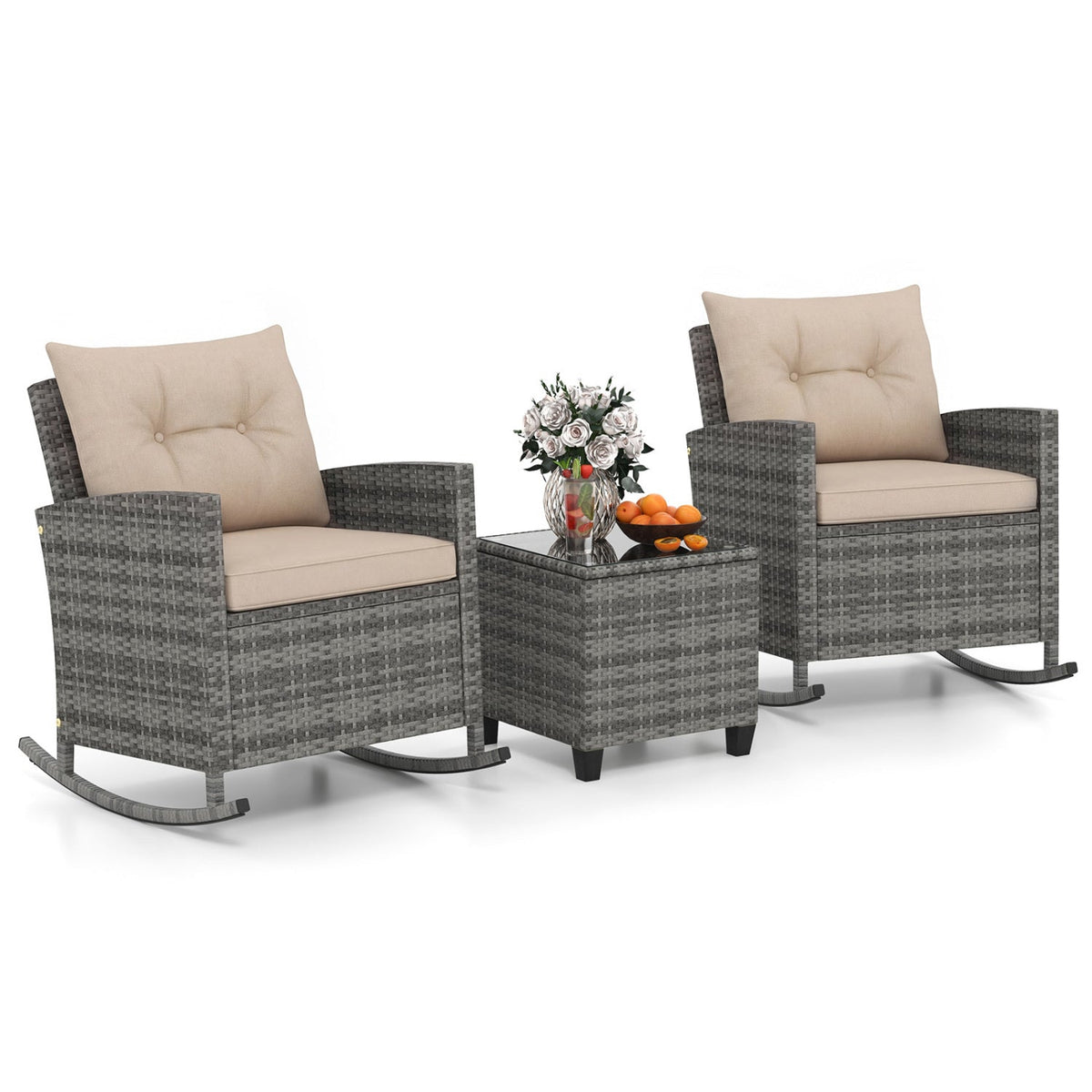 3-Piece Patio Rocking Chair Set with Glass-Top Table – Outdoor Seating
