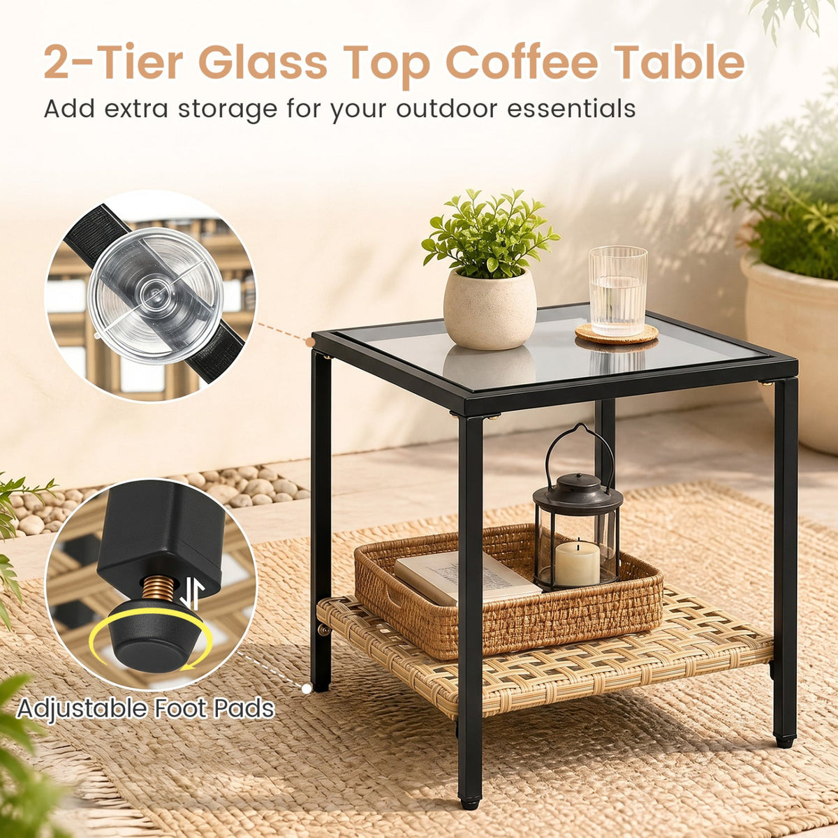 3-Piece Rattan Patio Conversation Set with Rocking Chairs & Table