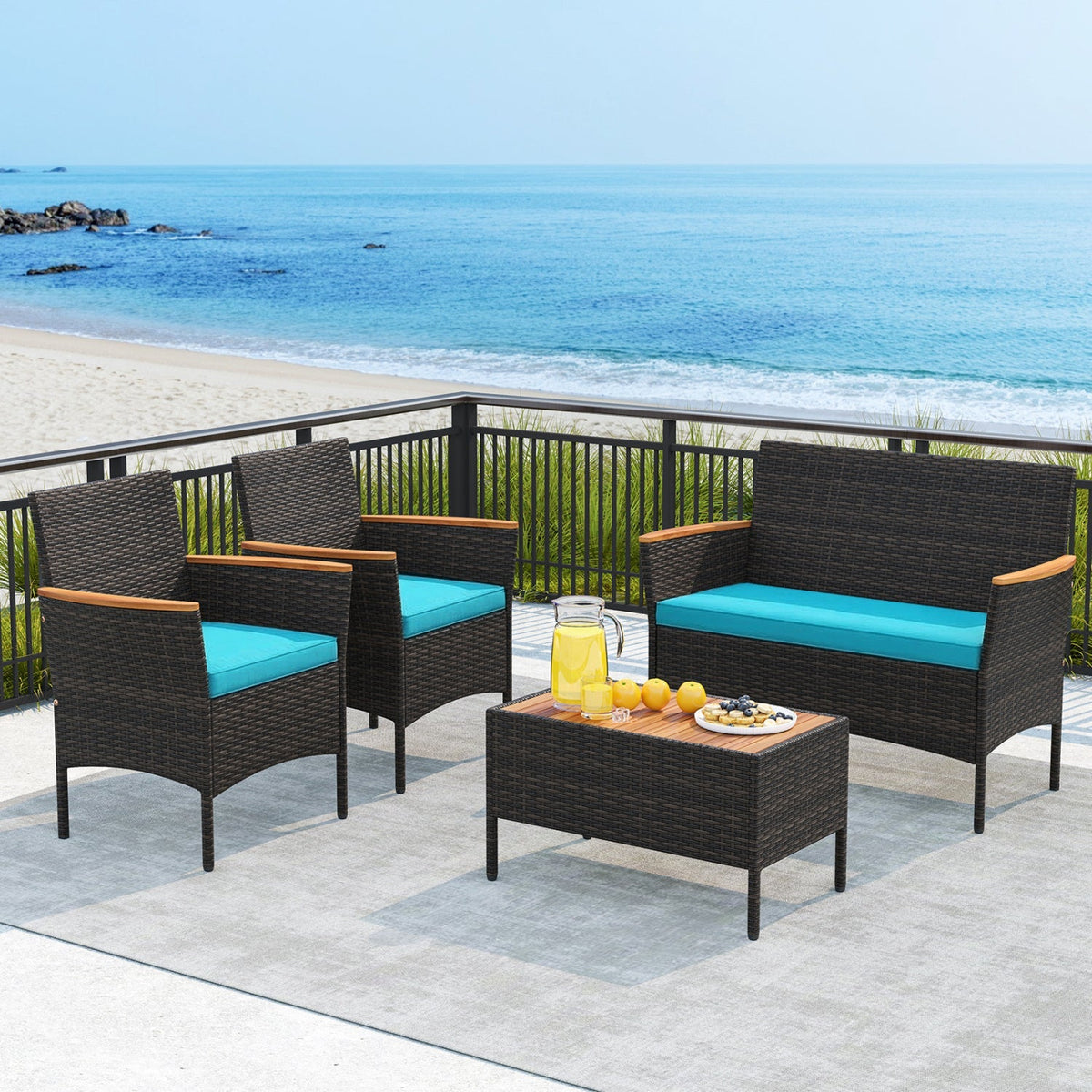 4-Piece Patio Conversation Set with Loveseat, Chairs & Coffee Table