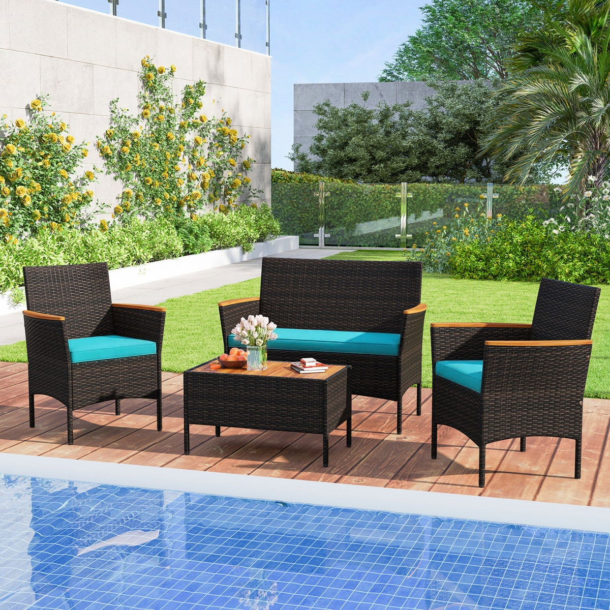 4-Piece Patio Conversation Set with Loveseat, Chairs & Coffee Table
