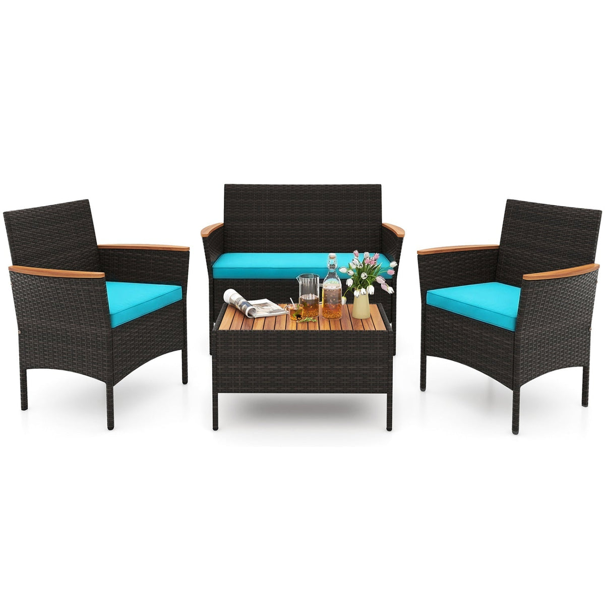 4-Piece Patio Conversation Set with Loveseat, Chairs & Coffee Table