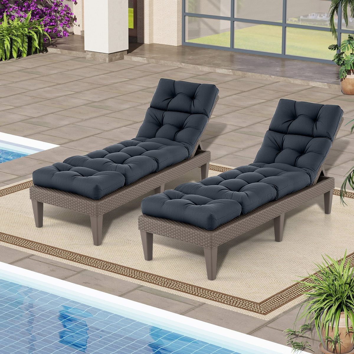 Set of 2 Outdoor Chaise Lounge Cushions – 73 x 22 in High-Back Cushions
