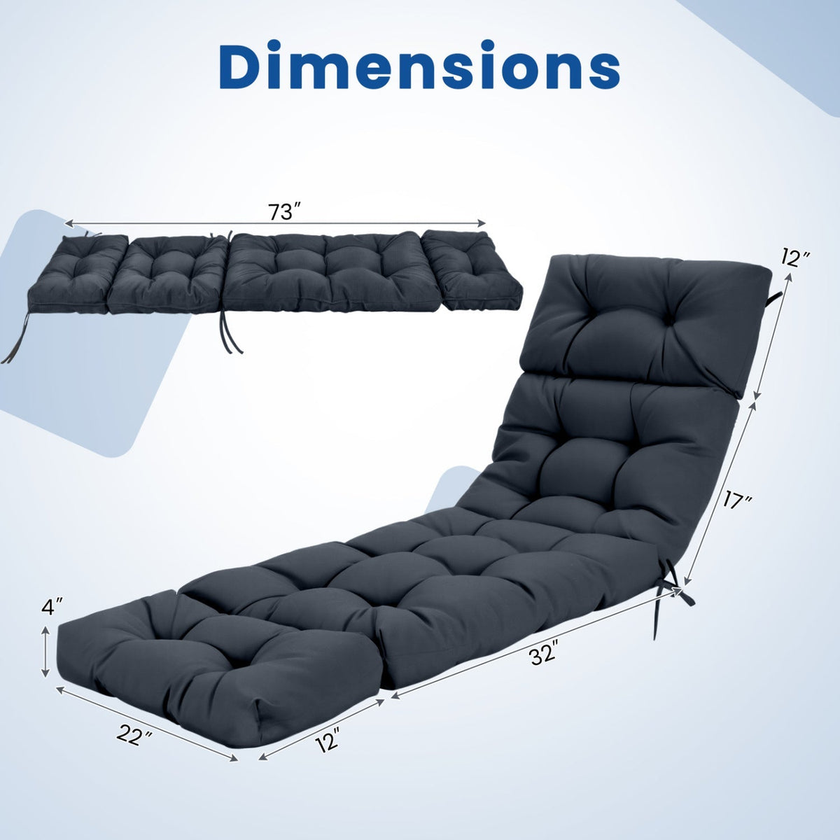 Set of 2 Outdoor Chaise Lounge Cushions – 73 x 22 in High-Back Cushions