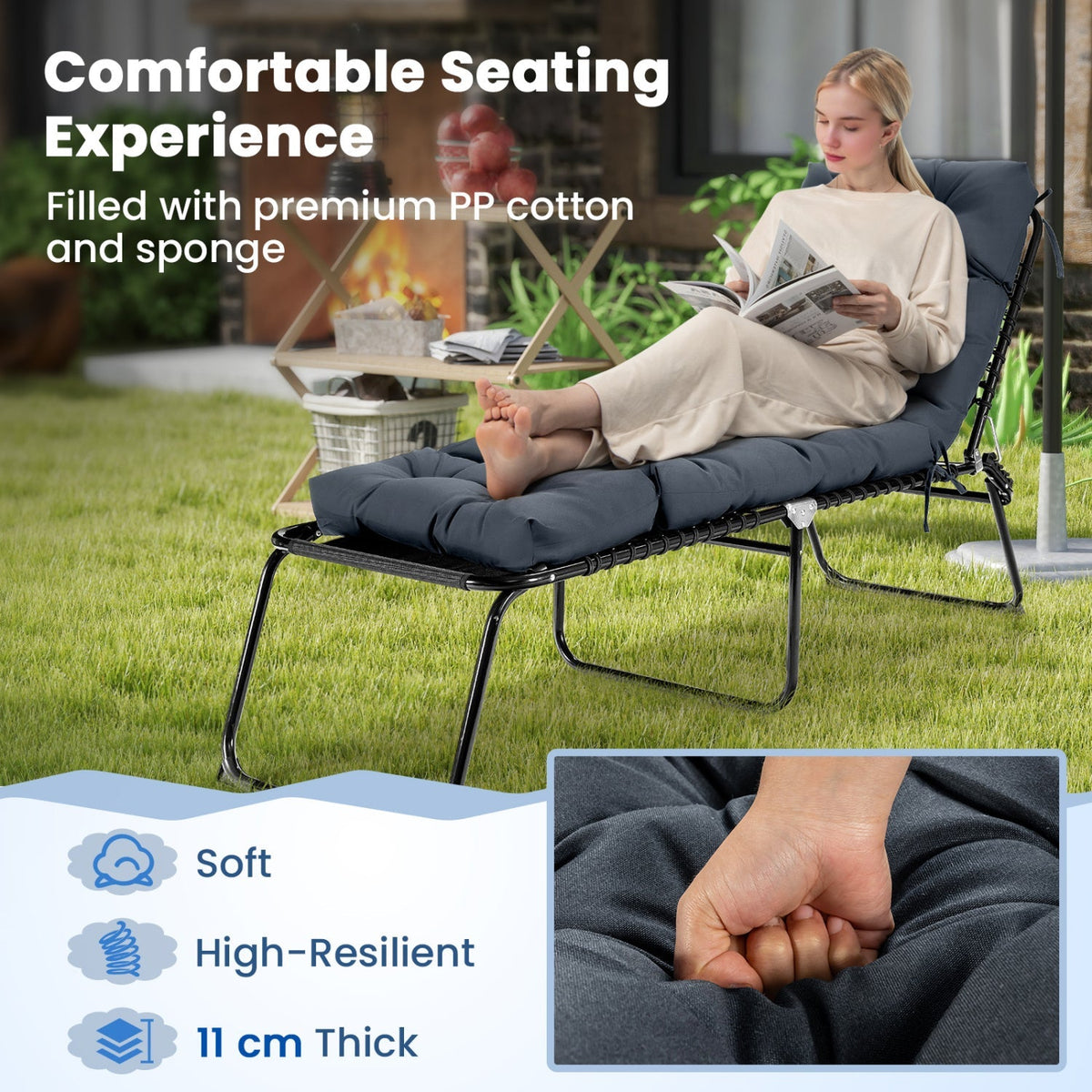 Set of 2 Outdoor Chaise Lounge Cushions – 73 x 22 in High-Back Cushions