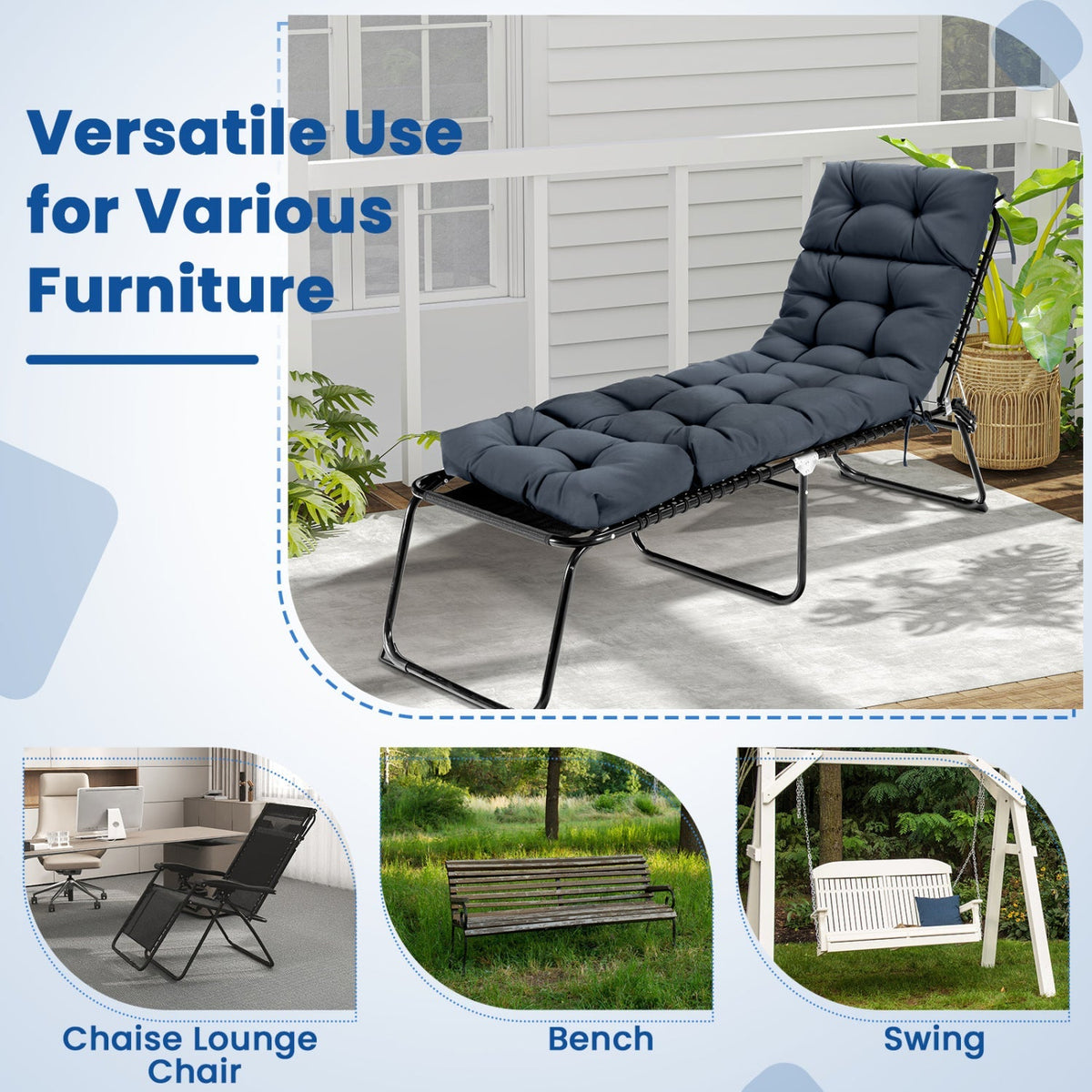 Set of 2 Outdoor Chaise Lounge Cushions – 73 x 22 in High-Back Cushions