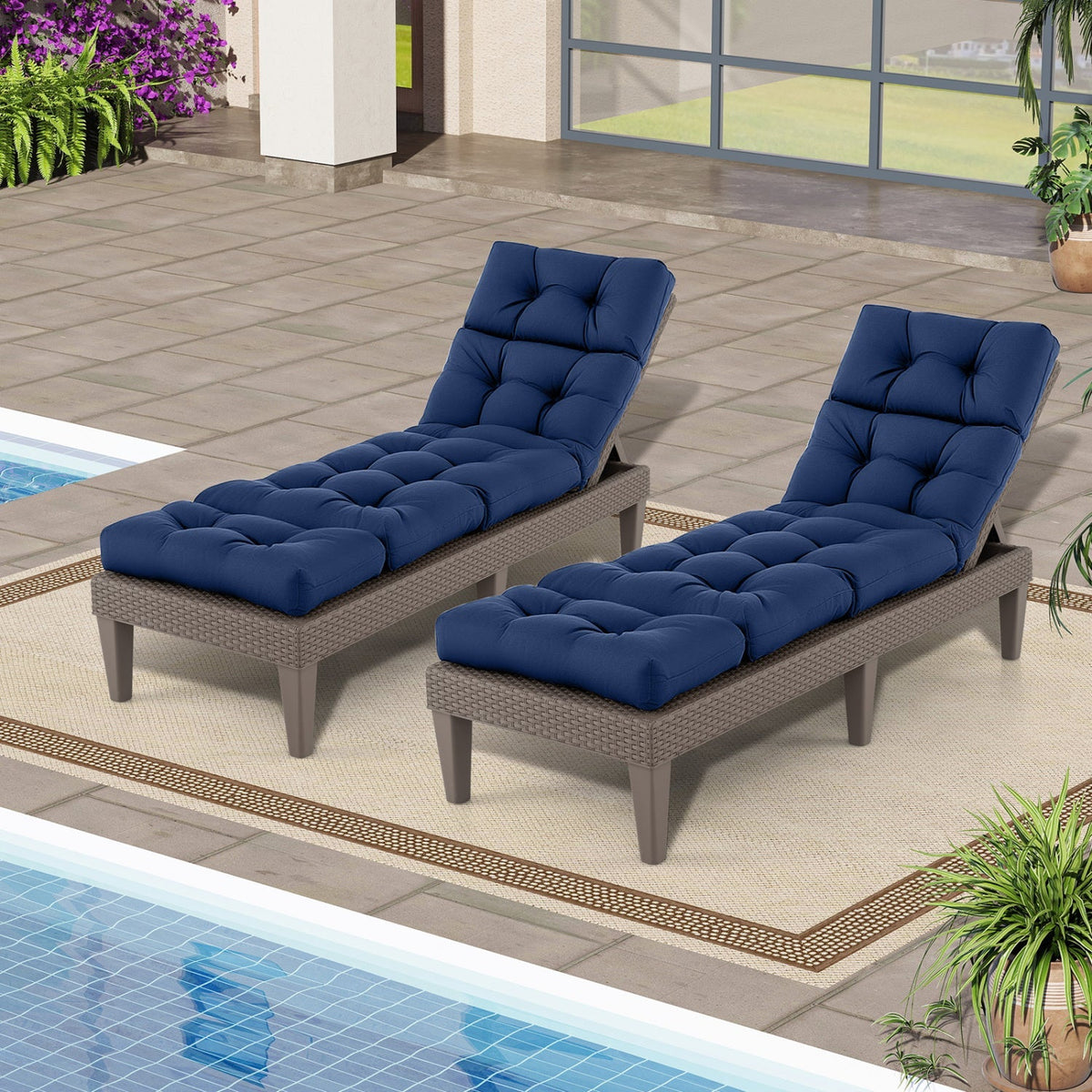Set of 2 Outdoor Chaise Lounge Cushions – 73 x 22 in High-Back Cushions