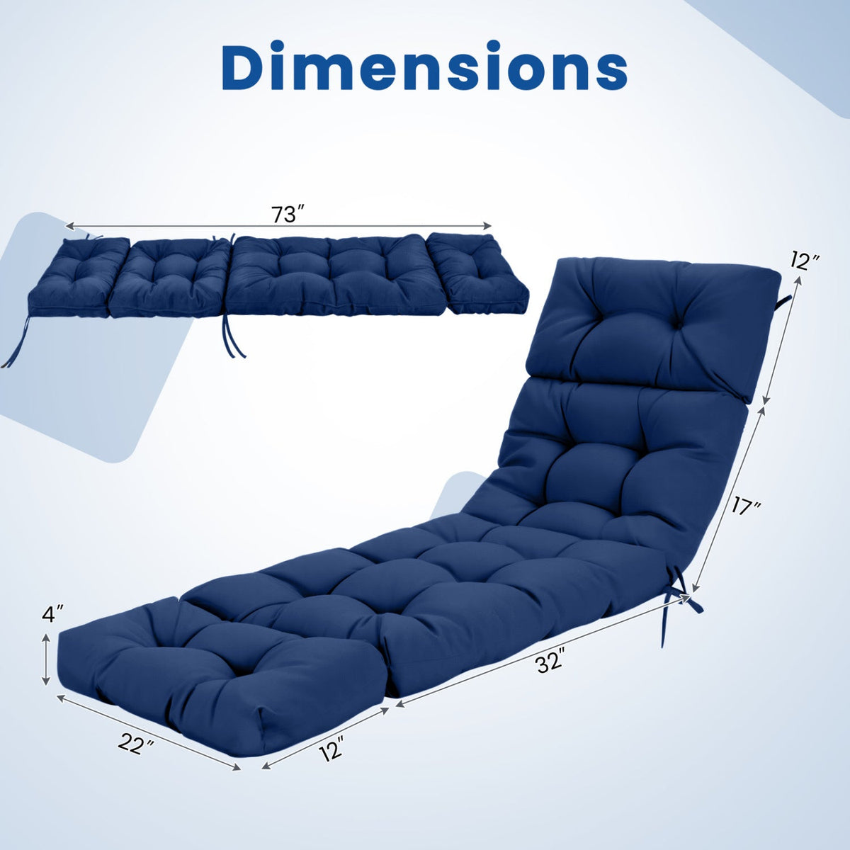 Set of 2 Outdoor Chaise Lounge Cushions – 73 x 22 in High-Back Cushions