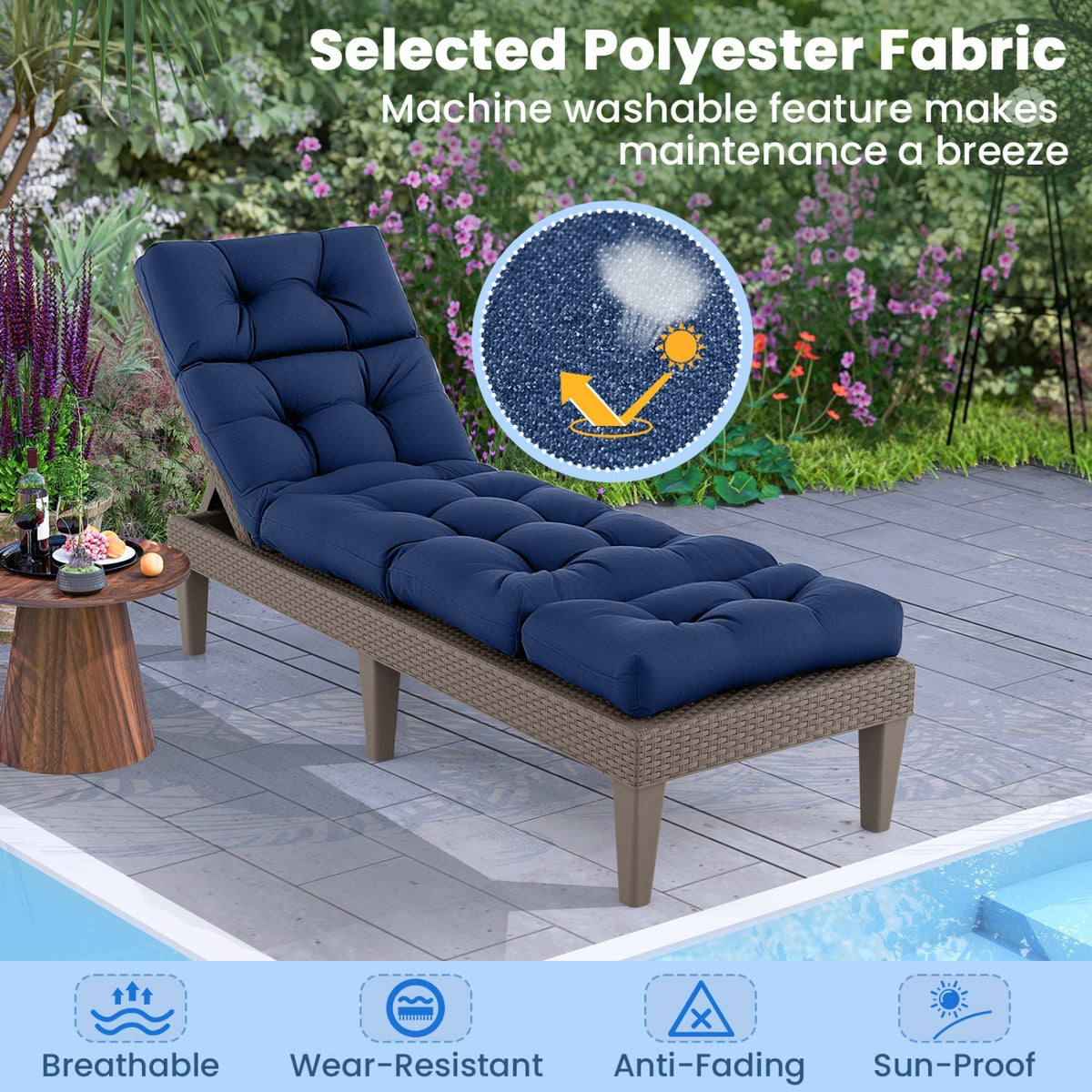 Set of 2 Outdoor Chaise Lounge Cushions – 73 x 22 in High-Back Cushions