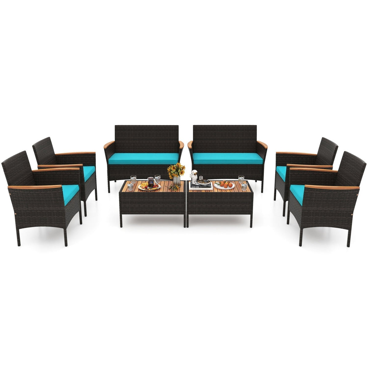 8-Piece Patio Conversation Set with Cushions – Turquoise Outdoor Furniture