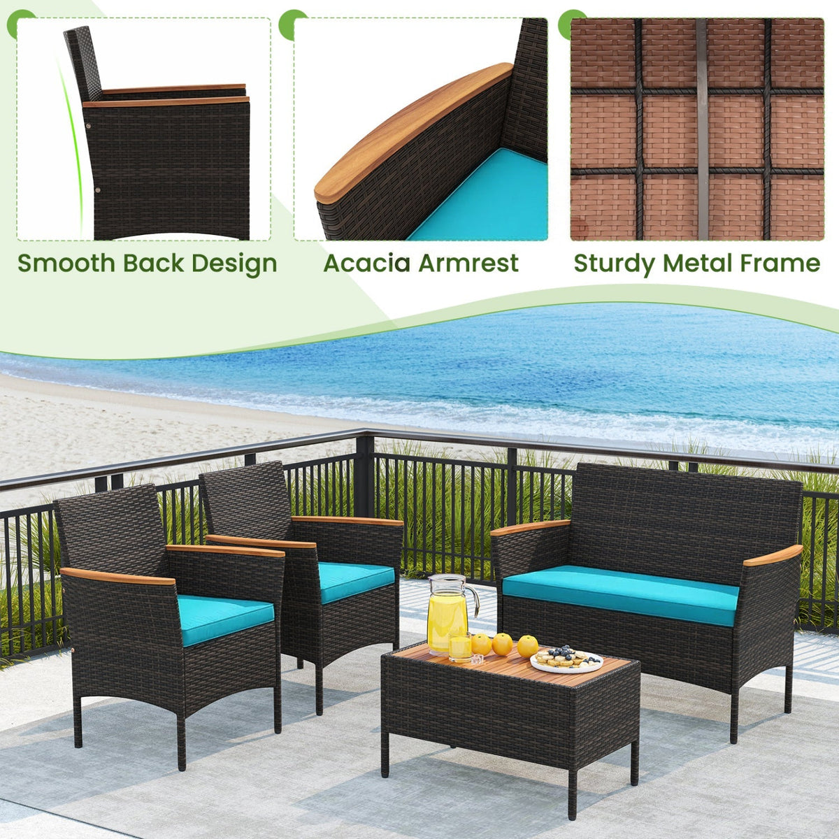 8-Piece Patio Conversation Set with Cushions – Turquoise Outdoor Furniture