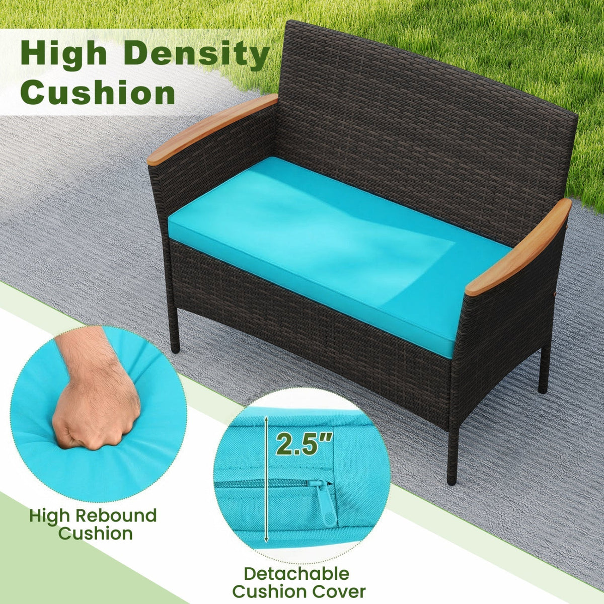 8-Piece Patio Conversation Set with Cushions – Turquoise Outdoor Furniture