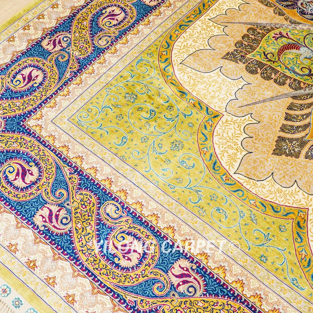 Green Turkish Silk Carpet Hand Knotted Silk Carpet for Villa Room 8x10ft