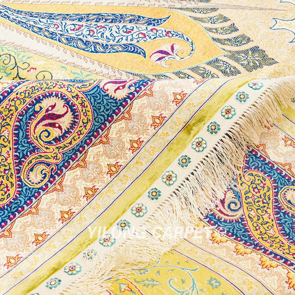 Green Turkish Silk Carpet Hand Knotted Silk Carpet for Villa Room 8x10ft