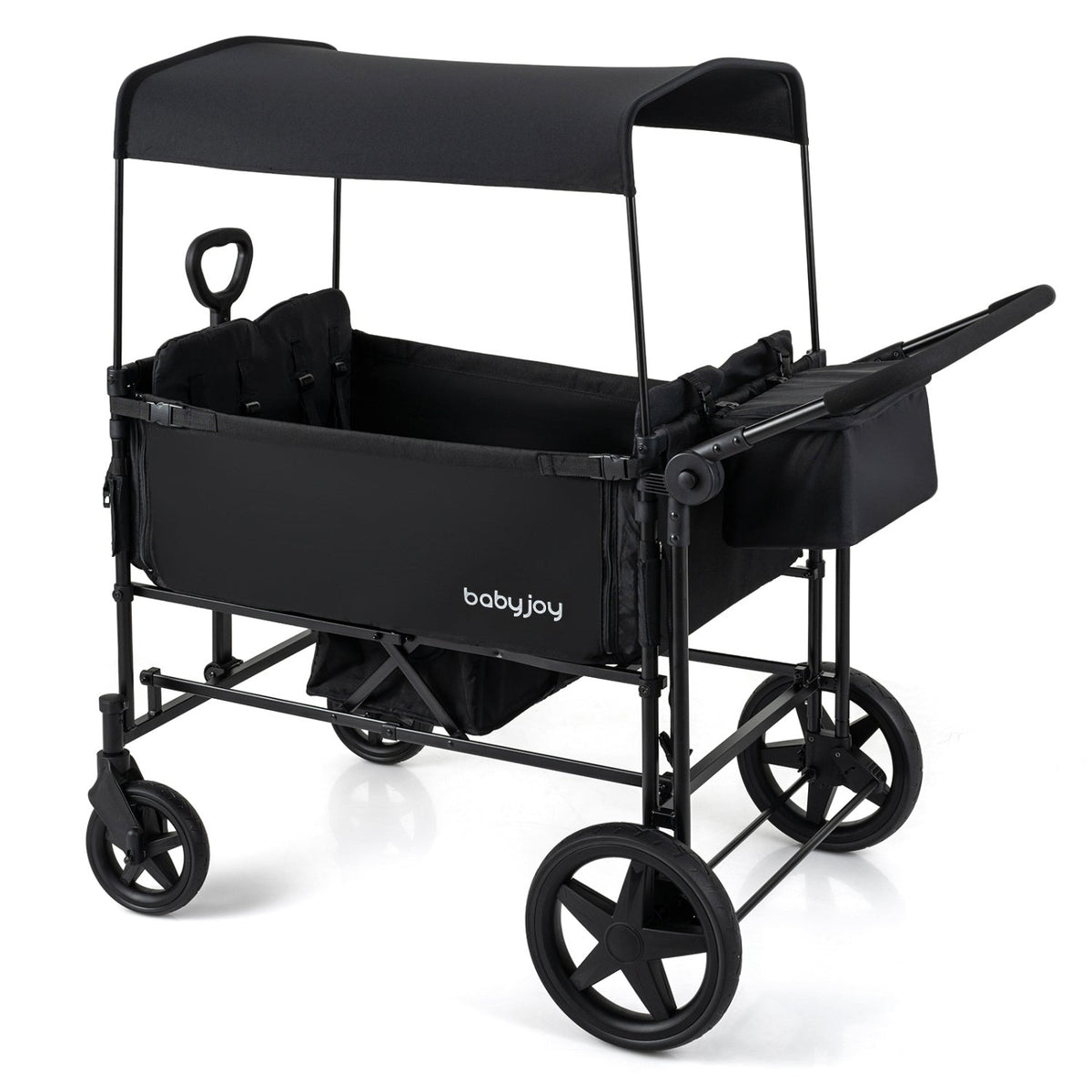 4-Seat Folding Wagon Stroller with Removable Canopy & Adjustable Handle