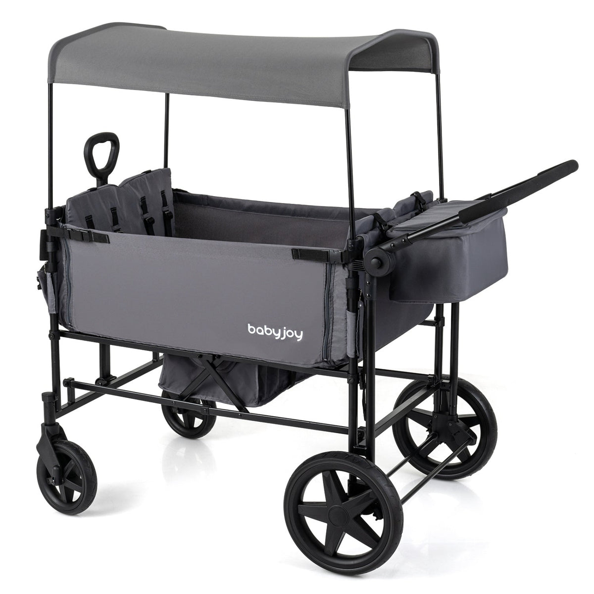 4-Seat Folding Wagon Stroller with Removable Canopy & Adjustable Handle
