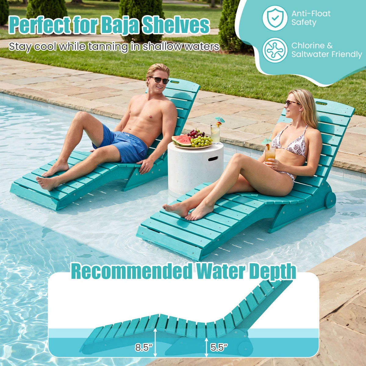 In-Pool Lounge Chair with Weighted Anti-Floating Design – 450 lb Capacity
