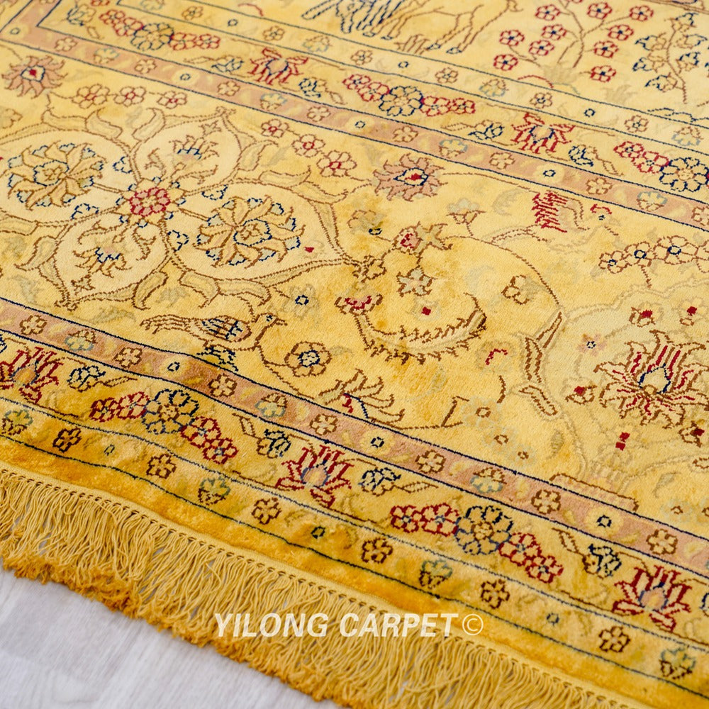 Persian Antique Handmade Golden Silk Classic Oriental Carpet 9x12ft