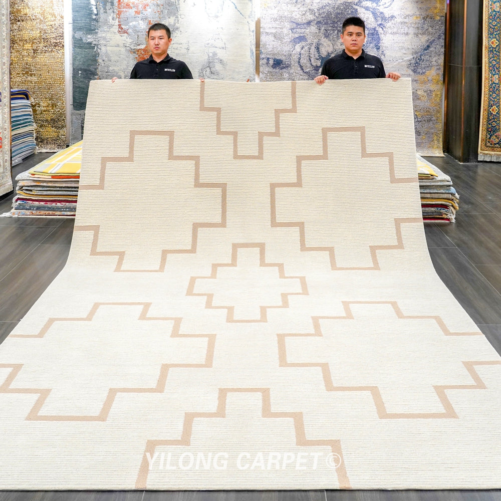 Hand Tufted Wool Carpet Beige Modern Design Carpet 6.56x9.84ft
