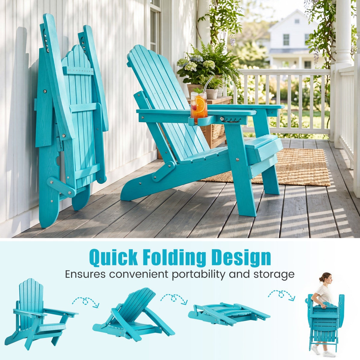 Set of 2 Folding Adirondack Chairs with Adjustable Backrests