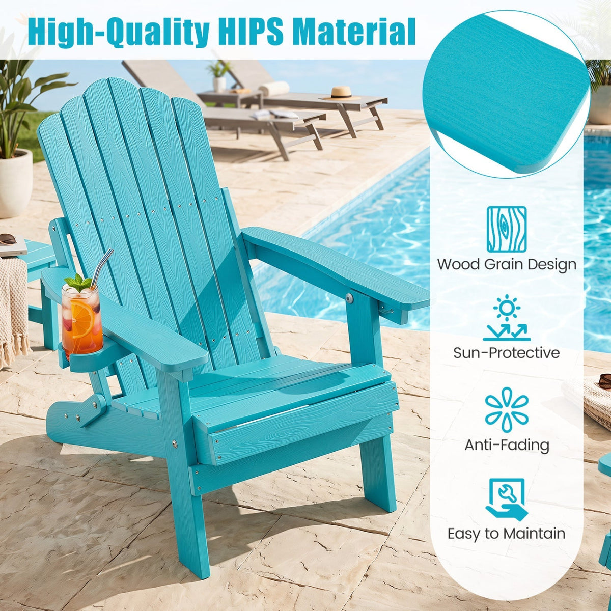Set of 2 Folding Adirondack Chairs with Adjustable Backrests