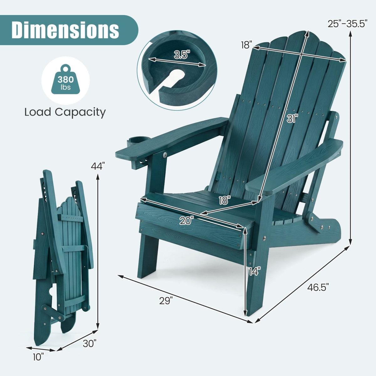 Set of 2 Folding Adirondack Chairs with Adjustable Backrests