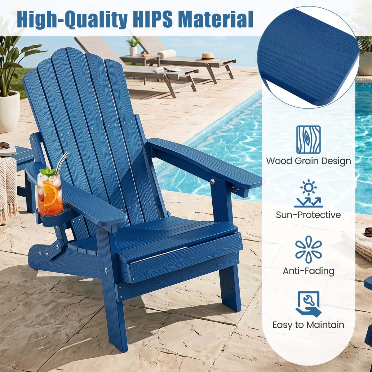 Set of 2 Folding Adirondack Chairs with Adjustable Backrests