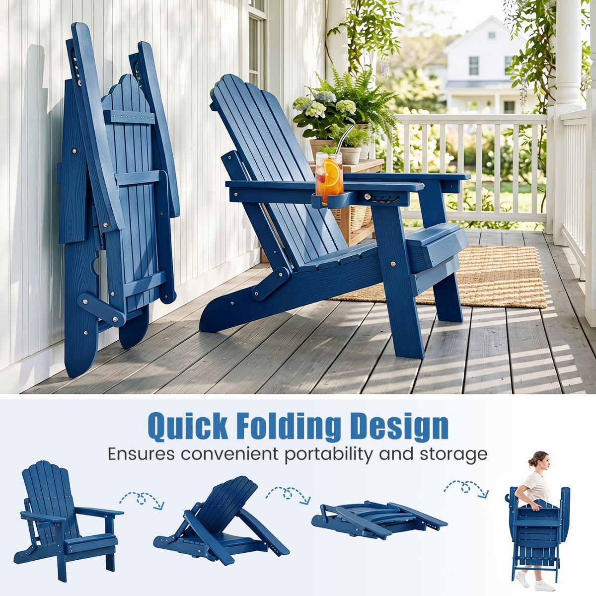 Set of 2 Folding Adirondack Chairs with Adjustable Backrests