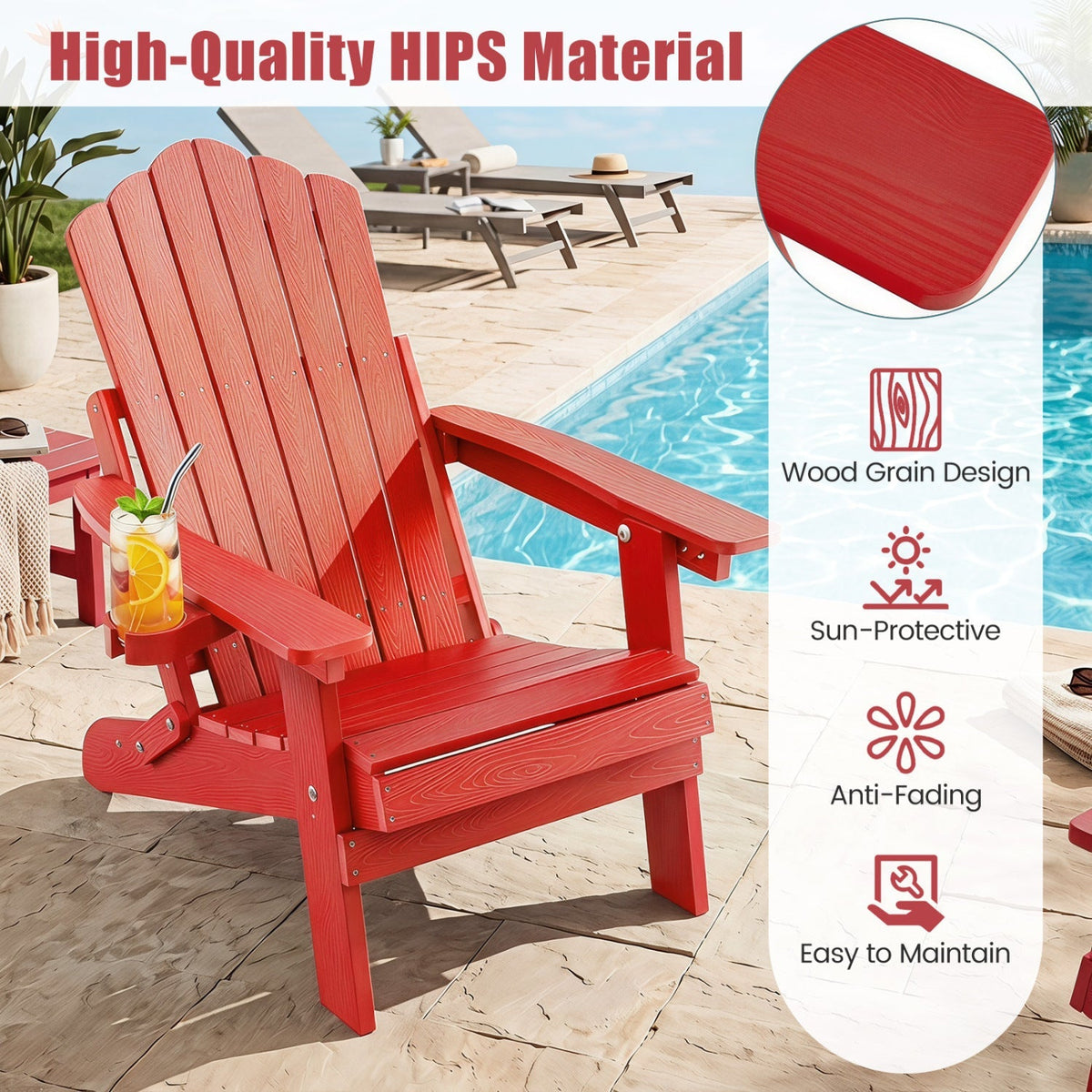 Set of 2 Folding Adirondack Chairs with Adjustable Backrests