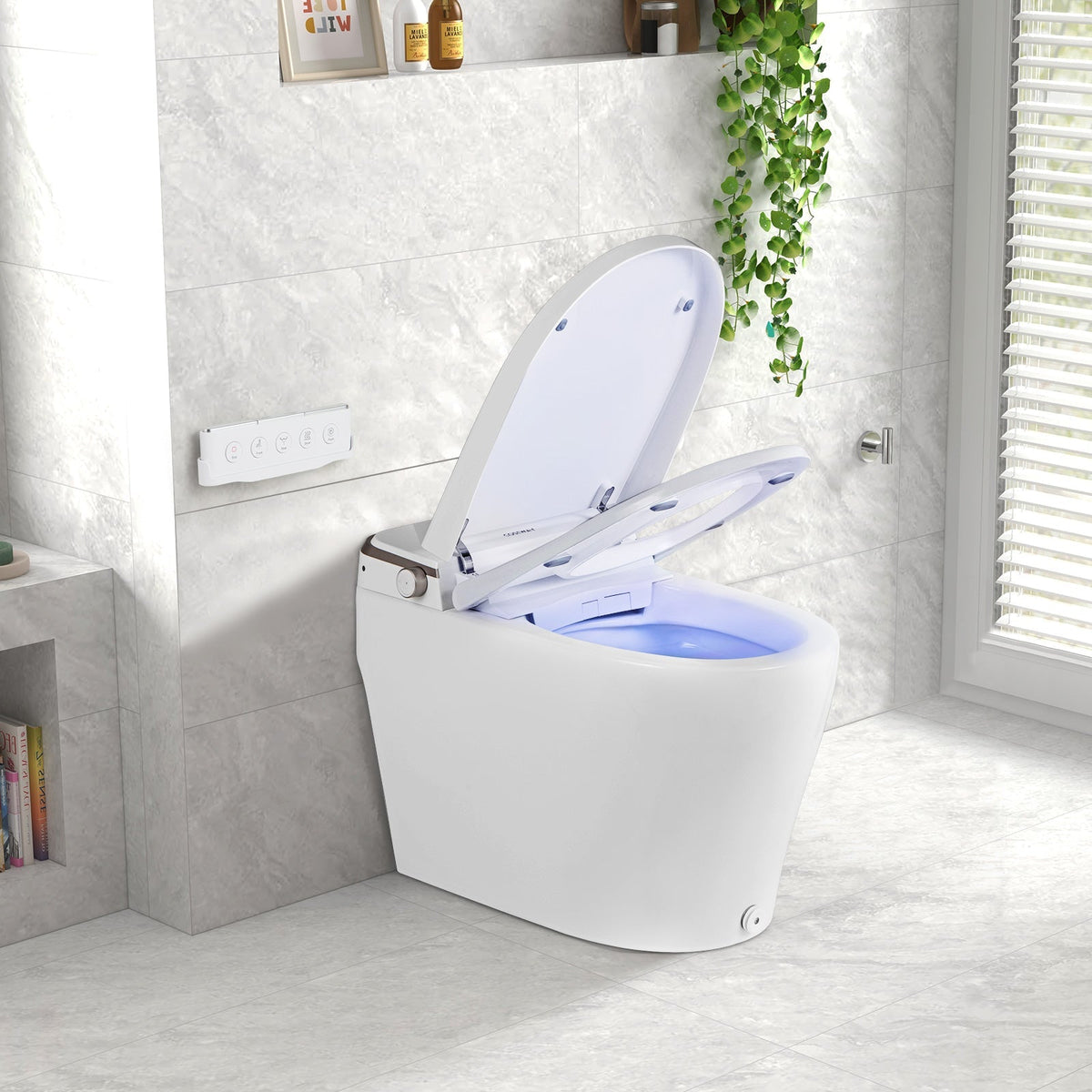 Elongated Smart Bidet Toilet Heated Seat Sensor Auto-White