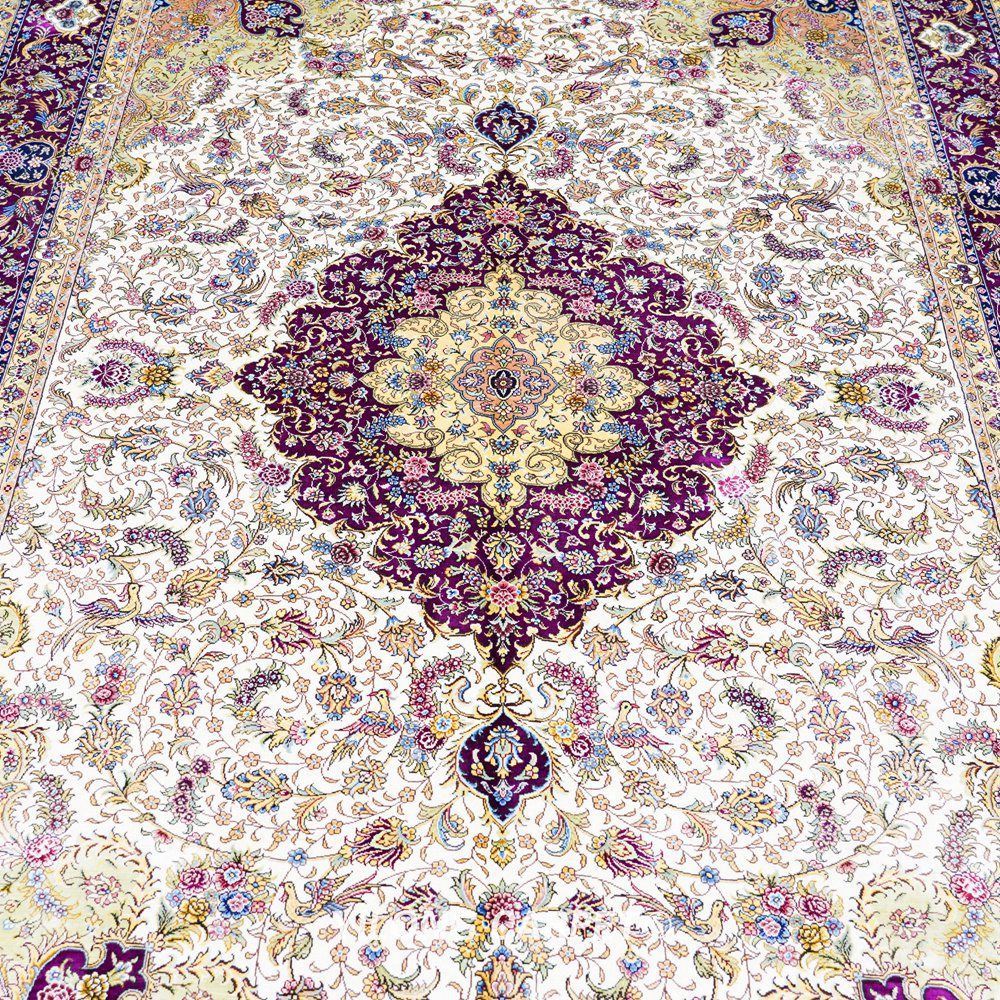 Persian Handmade Rug Silk Oriental Beige Carpet 6x9ft
